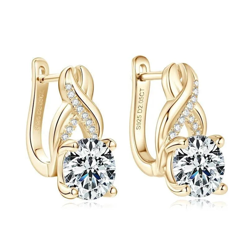 Light luxury moissanite twist drop earrings in 925 silver with gold finish