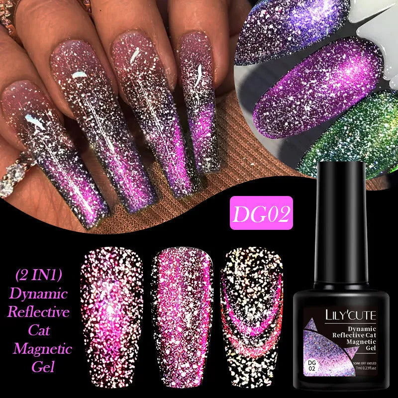 Diamond In The Debris Cat Eye Series UV nail polish gel pots in six glitter colours