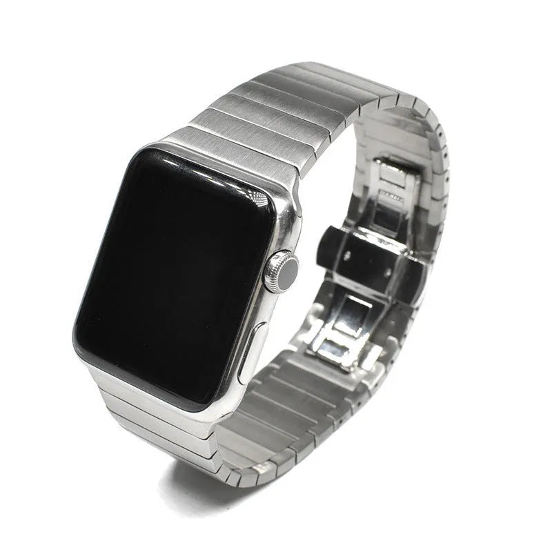 Silver stainless steel metal chain strap with butterfly buckle for Apple Watch