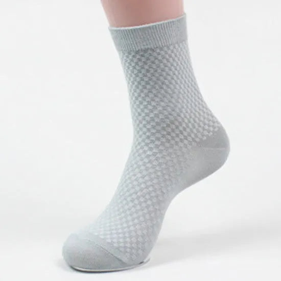 Men's bamboo fibre business socks with small square pattern in black, navy, grey and silver colour options