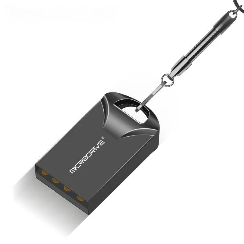 Compact black and silver aluminium USB flash drive shown next to a ruler indicating its small 23mm length.