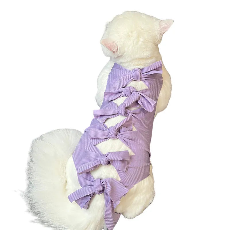 Lace-up polyester cat recovery suit for post-sterilisation surgery in blue colour, size large.