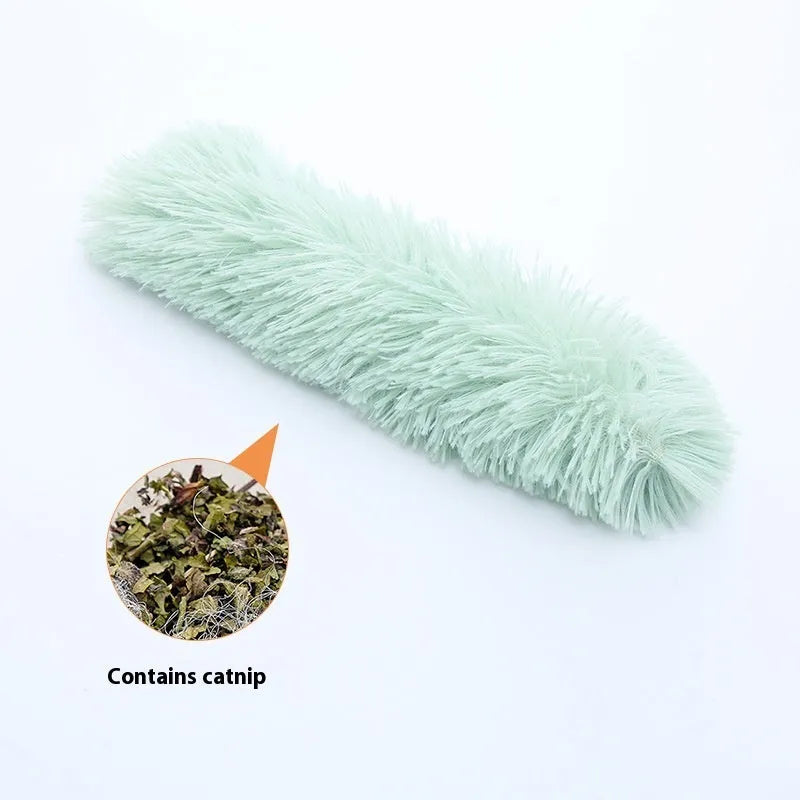 Plush cat toy containing catnip and ringing paper, about 30cm long, available in multiple colours