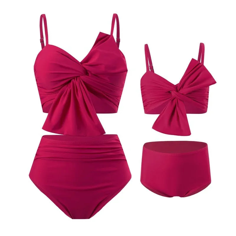 Women's big bow bikini print swim trunks set in nylon fabric, two-piece swimsuit with bow detail