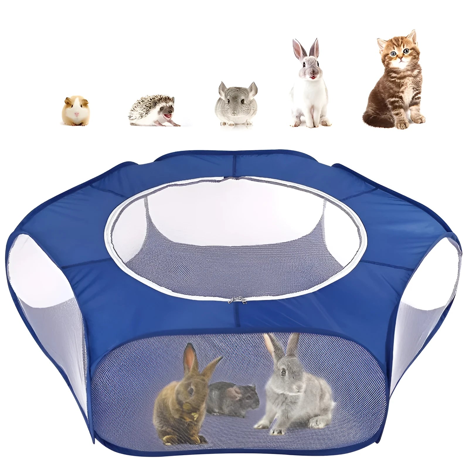 Folding pet fence 120x38 cm blue with breathable zipped cover and waterproof base