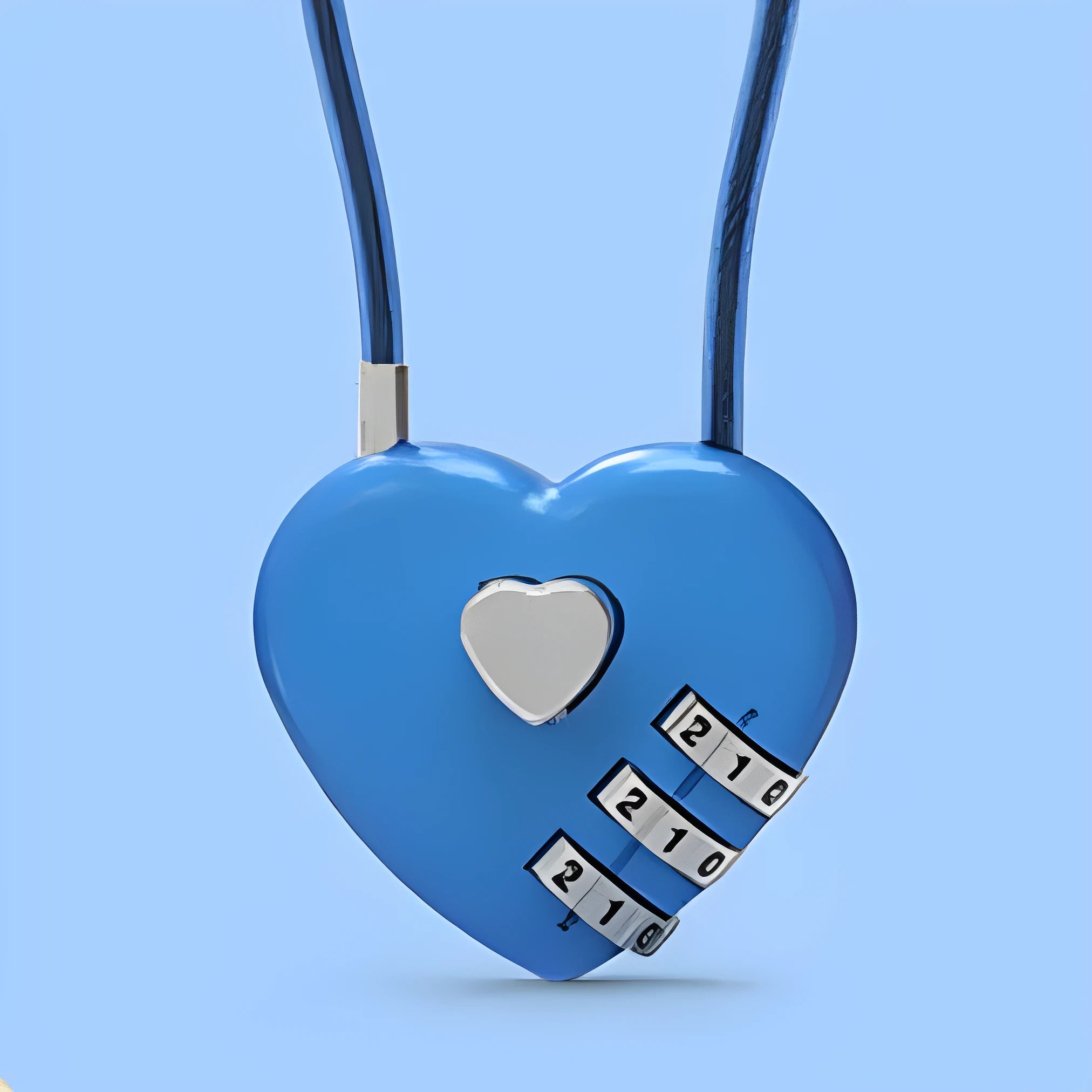 Peach heart-shaped ABS plastic love lock with a steel rope, shown in various colours.