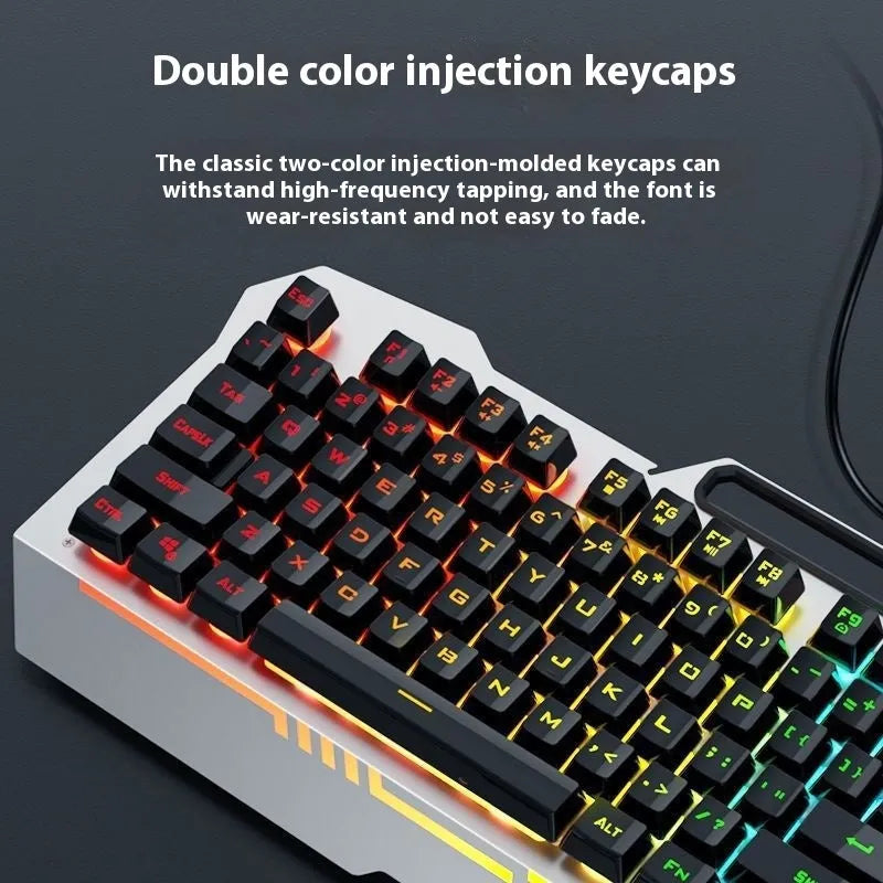 F3010 mechanical feel wired keyboard mouse and headset bundle in black or white with LED lighting