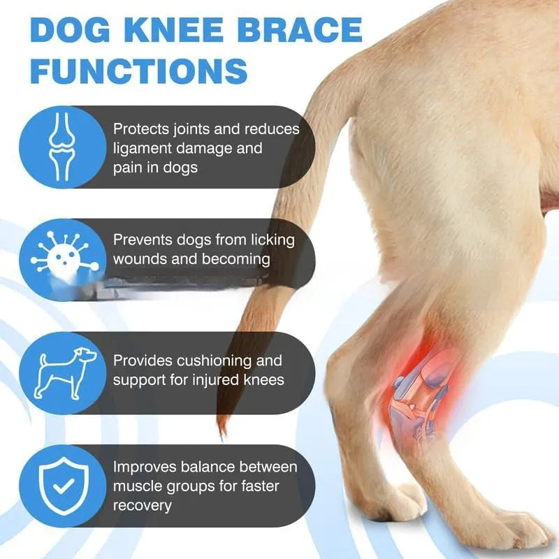 Black polyester dog leg guard for knee joint protection and ACL tear recovery.