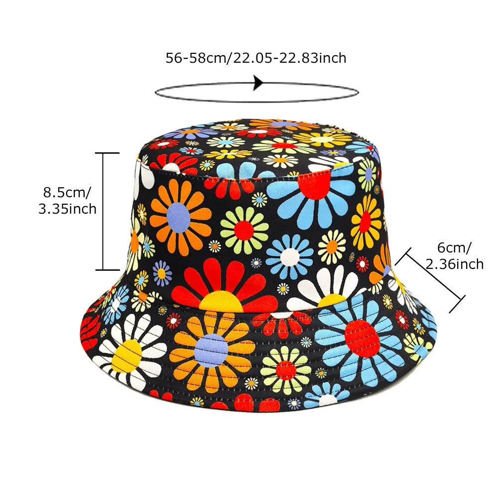 Colourful floral polyester bucket hat with dome crown style for sun protection
