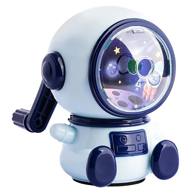 Blue cartoon astronaut manual pencil sharpener with anti-jam mechanism for children