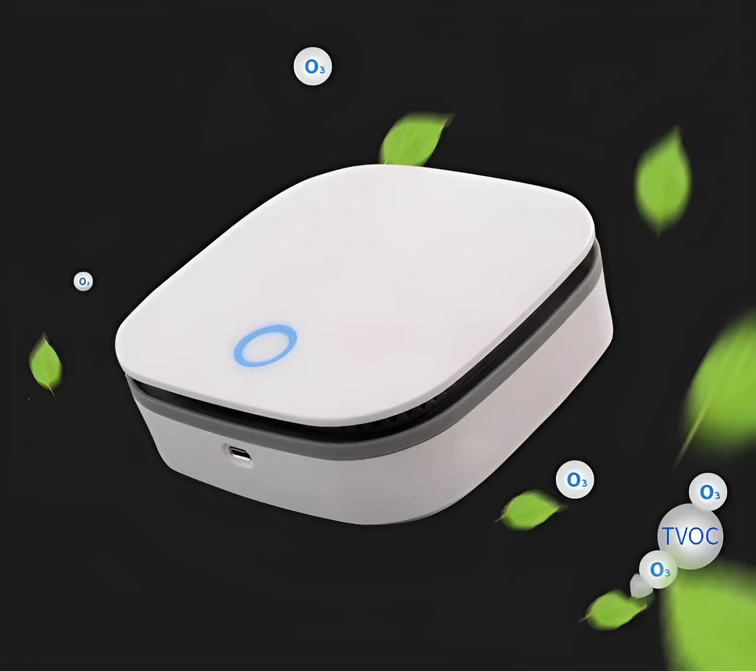White portable USB air purifier for car with negative ion disinfection.