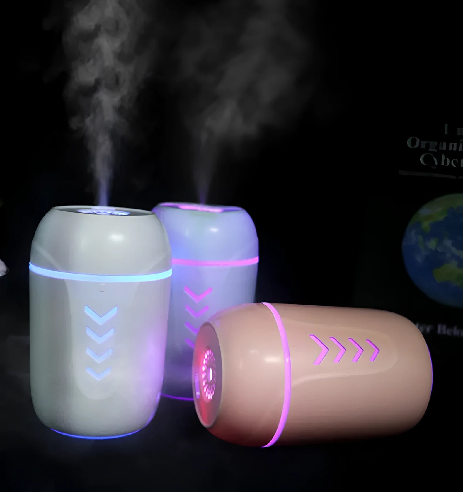 X3 portable car humidifier aromatherapy diffuser in blue, pink, or white with USB cable