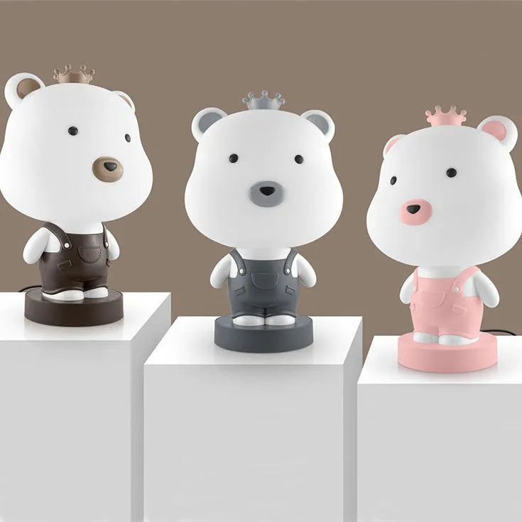 Cartoon animal table lamp in bear, cattle, rabbit, or tiger designs with LED light and plastic shade