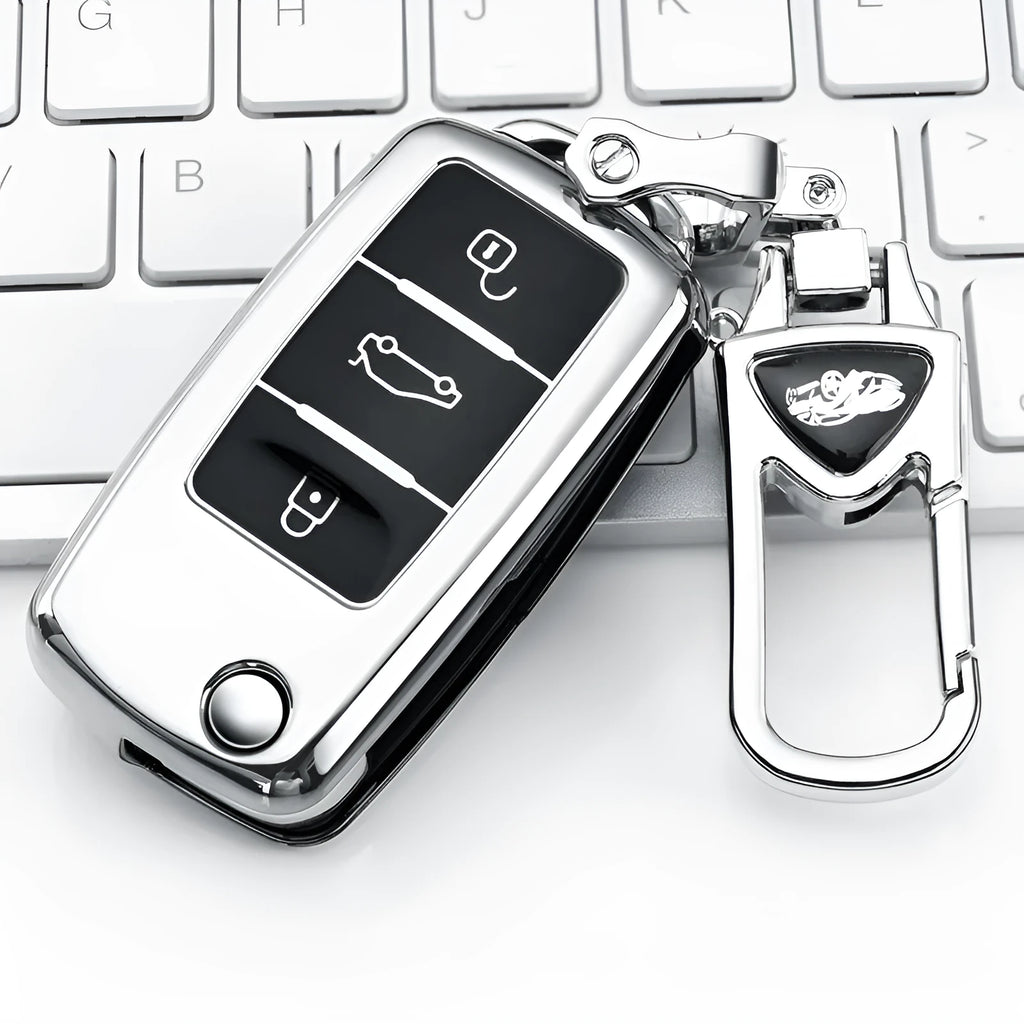 Volkswagen VW Model A TPU car key case with buckle set holding three keys in blue colour option