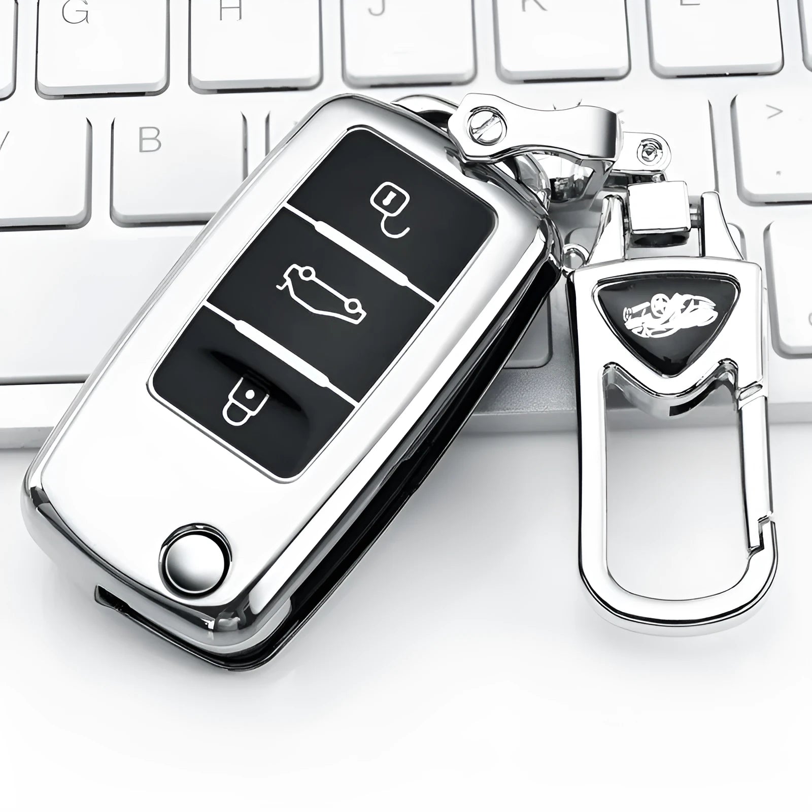 Volkswagen VW Model A TPU car key case with buckle set holding three keys in blue colour option