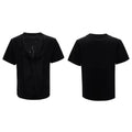 Men's black loose fit T-shirt with hollow out V-neck design and short sleeves