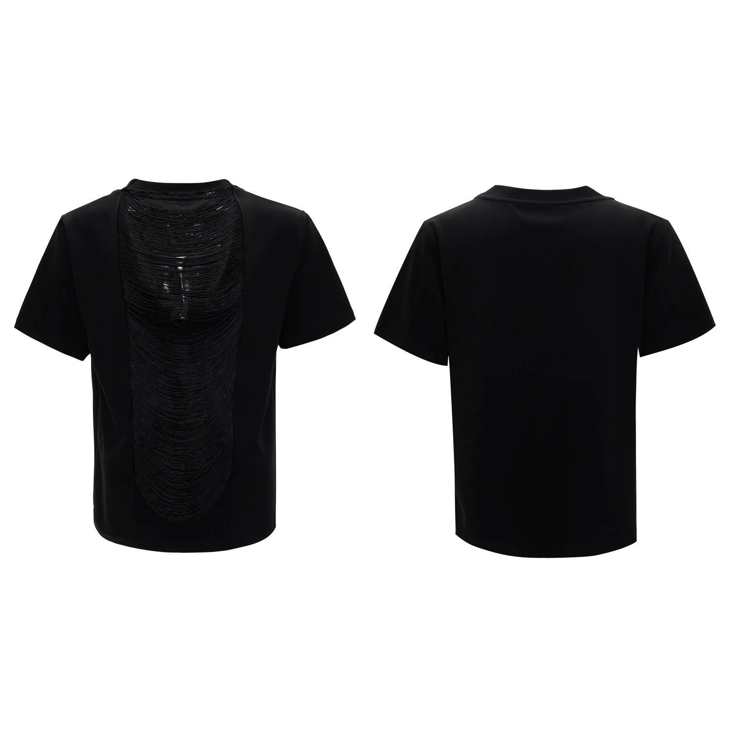 Men's black loose fit T-shirt with hollow out V-neck design and short sleeves