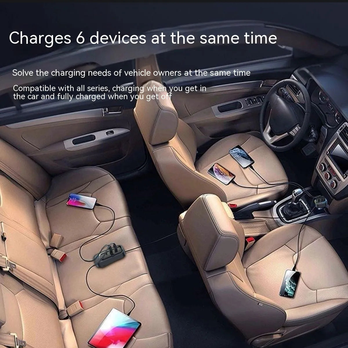 Car charger with retractable cable plugged into vehicle cigarette lighter socket