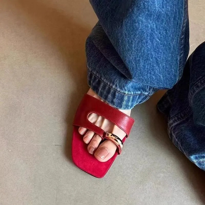 Fashion Outdoor Wear plus size square-toe slippers in leather and rubber, multiple colours and sizes
