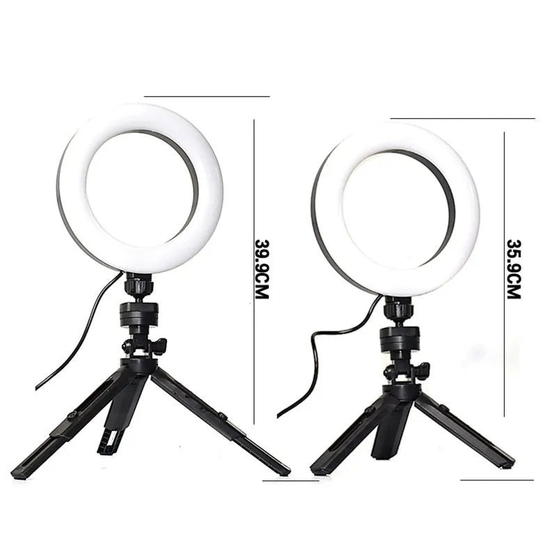 Desktop tripod suit with mobile bracket and colour adjustable fill light for live streaming, black colour