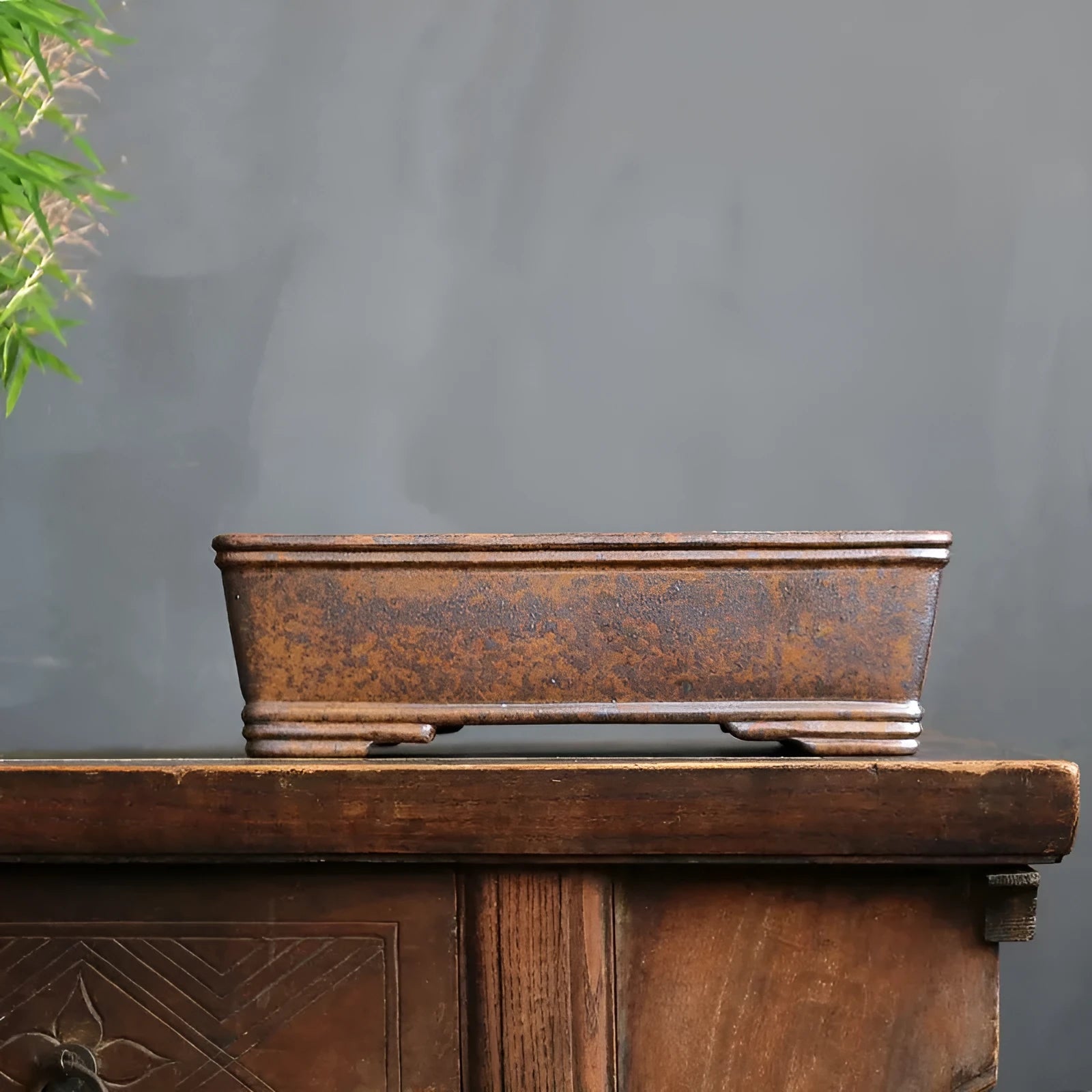 Purple sand rectangular bonsai pot with five-line basin pattern in large and small size options