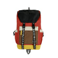 Oxford cloth student backpack showing three carrying methods in black, green and red colour options