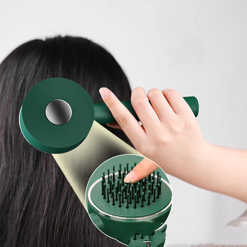 Plastic air cushion hairbrush with long handle in green, white, and pink, 10-15cm