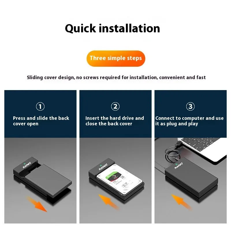 3.5 inch SATA to USB hard disk enclosure with power supply and data cable