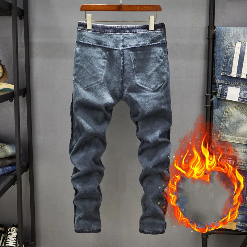 Man wearing dark blue skinny fit stretch denim jeans for casual wear