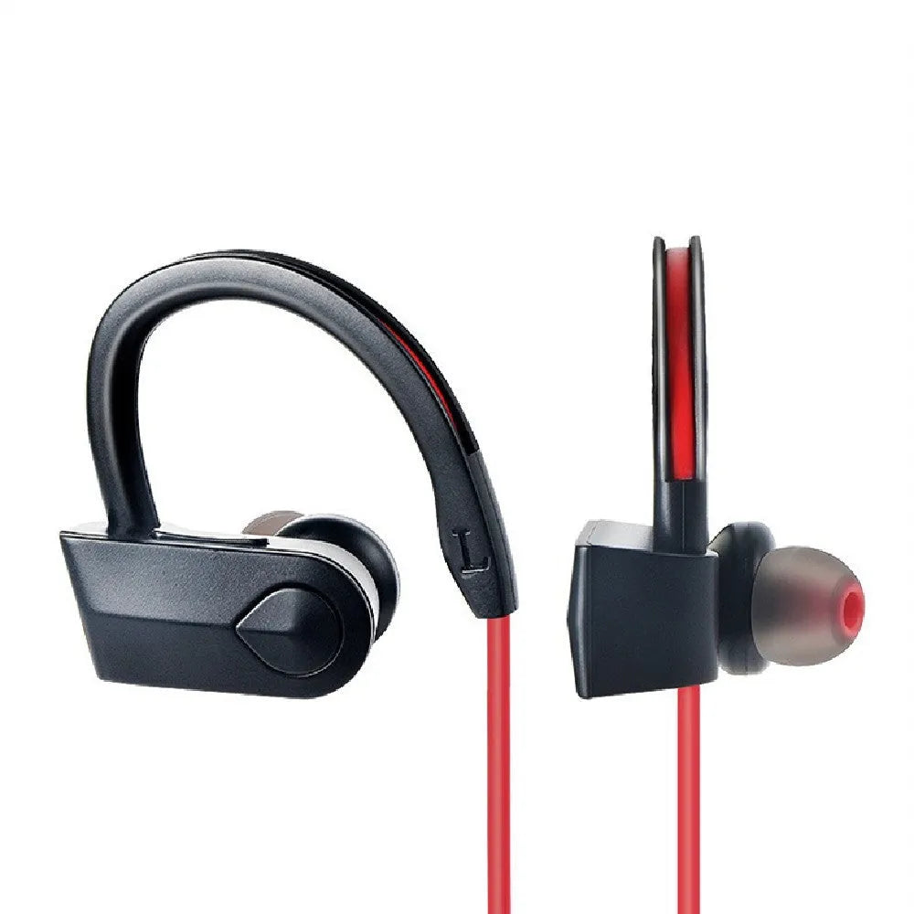 Wireless neck mounted Bluetooth earphones in black colour showing neckband design and earpieces
