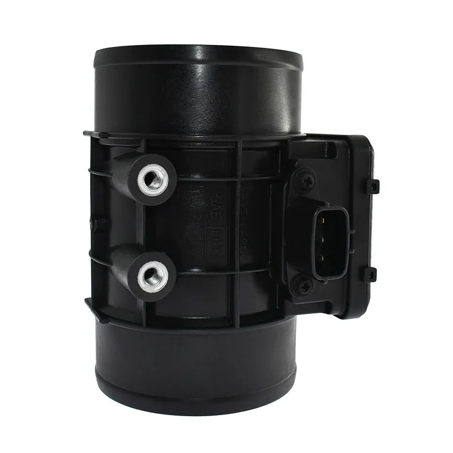 Black plastic standard car air flow meter on a white background