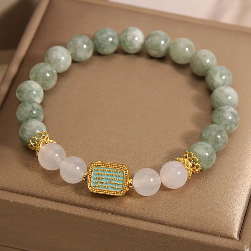 Natural oil green emerald crystal bracelet for women with five scriptures design elements