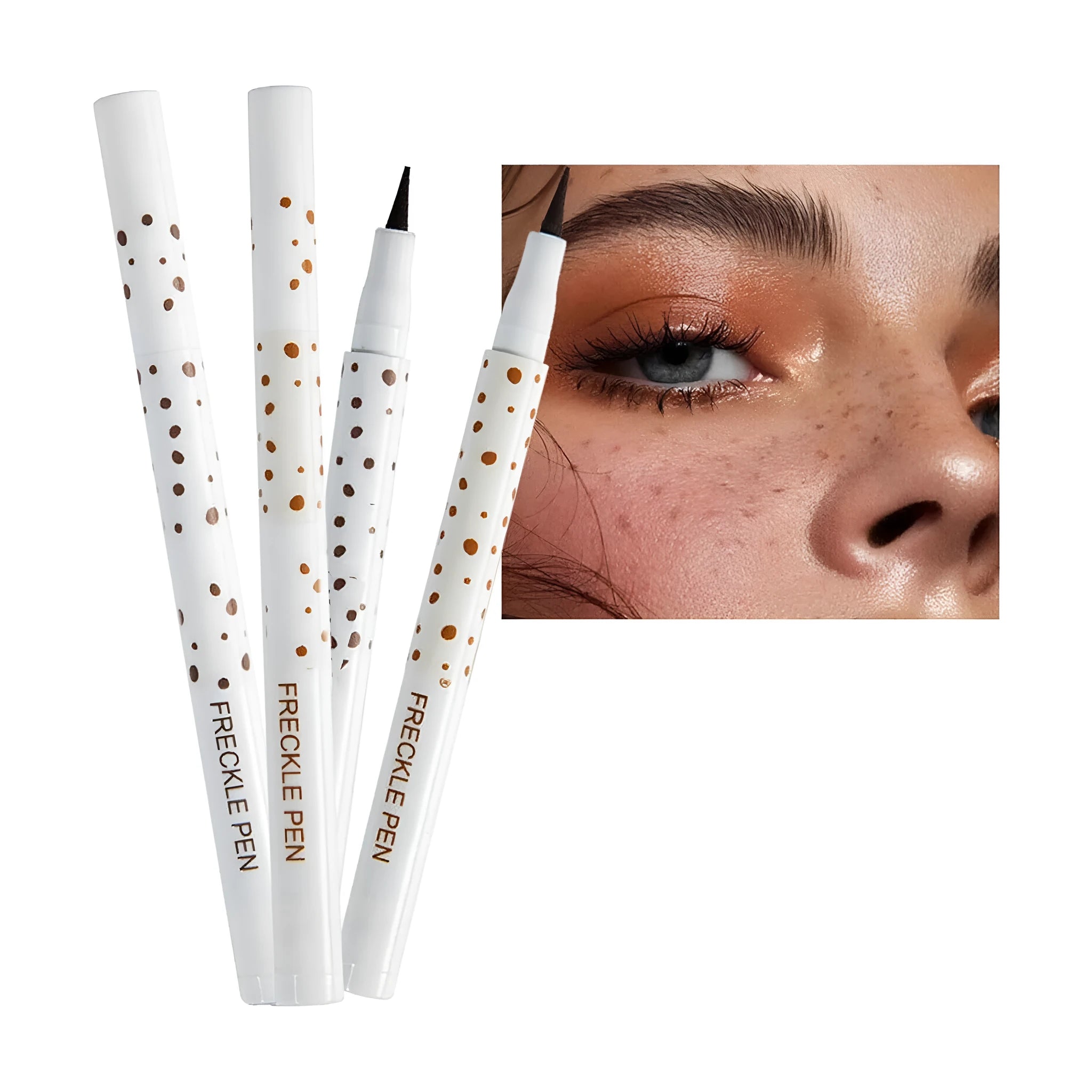 Dark brown freckle pen with precision tip for creating natural-looking waterproof freckle tattoos.