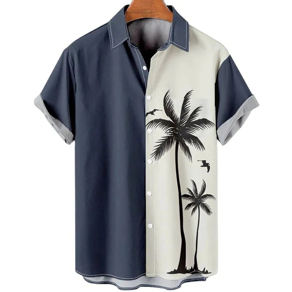 Men's slim fit short sleeve shirt with vibrant 3D floral digital print on polyester fabric