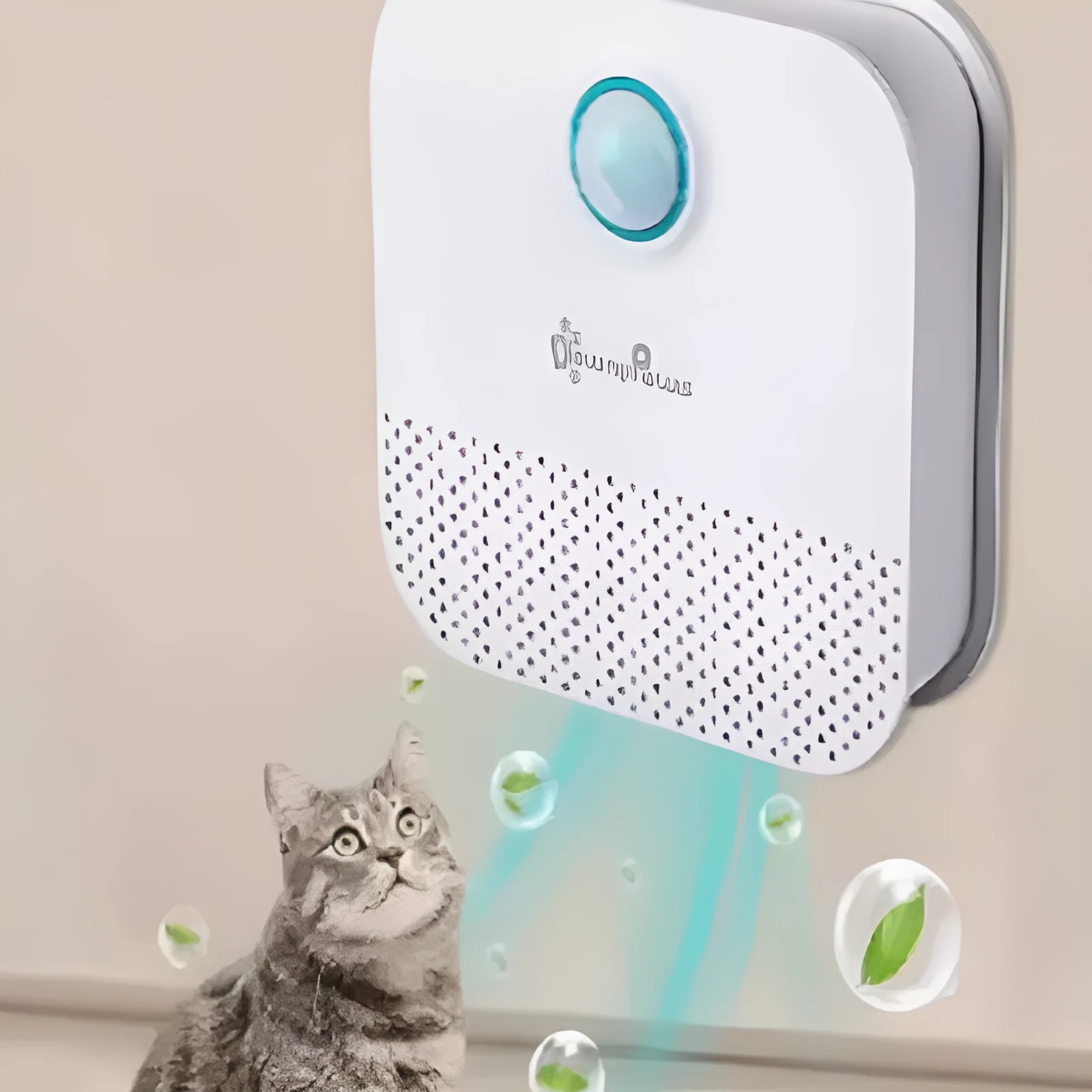 White DownyPaws 4000mAh smart cat litter odour purifier measuring 9.2cm cubed.