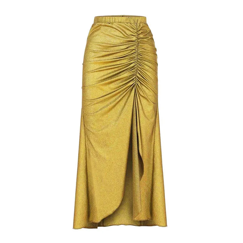 Women's high waist bikini swimsuit set with skirt cover-up in yellow split or green colour