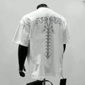 Men's black loose fit pure cotton short sleeve top with printed design for business casual wear