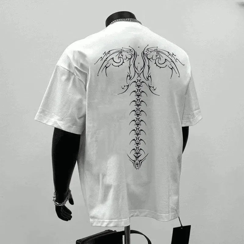 Men's black loose fit pure cotton short sleeve top with printed design for business casual wear