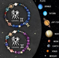 Set of two natural stone beaded bracelets featuring zodiac sign designs
