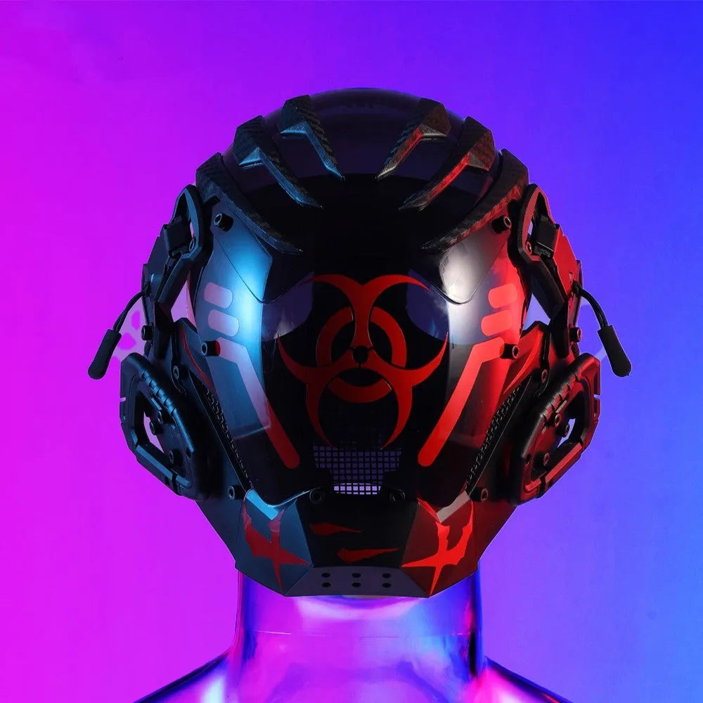 Black full face prop helmet with Bioweapon tech style for cosplay costumes