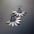 Purple resin Bohemian earrings with floral animal zodiac designs on alloy findings