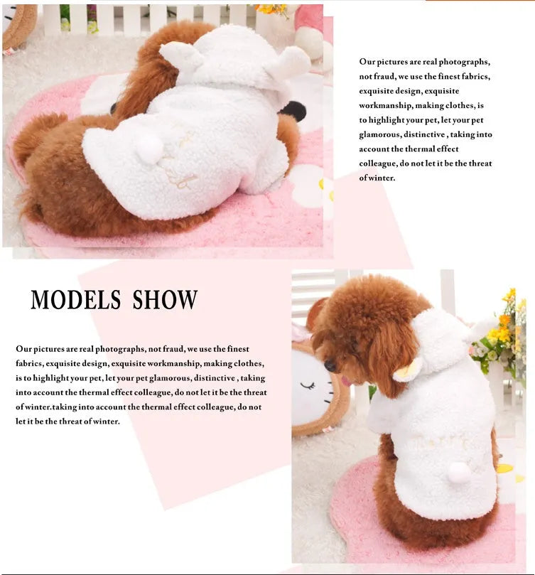 White pet sheep costume down jacket style for dogs on white background
