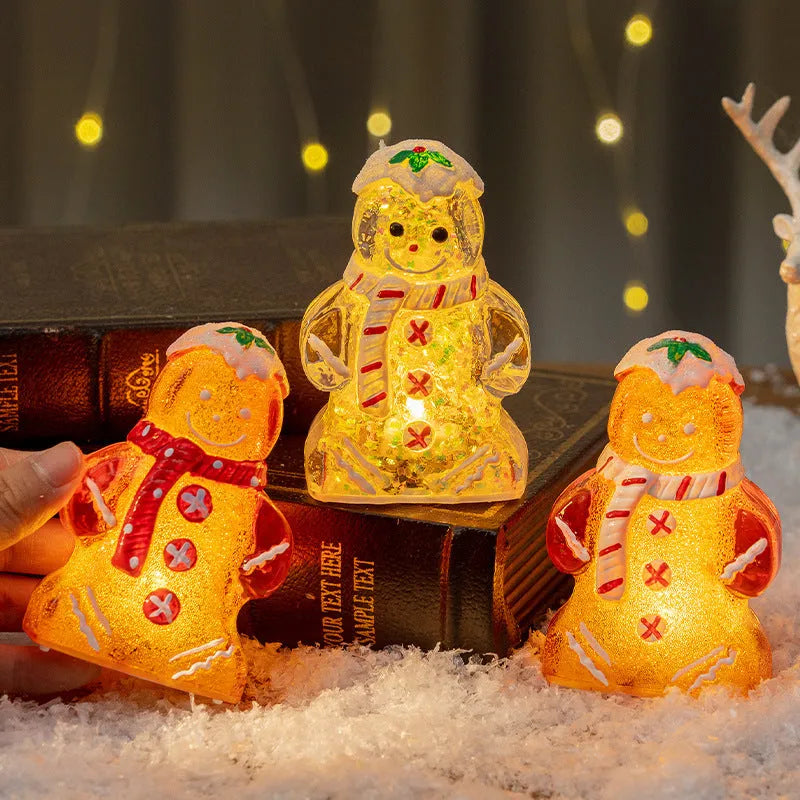 Christmas gingerbread man and snowman plastic ornament with scarf decoration in four colour variations
