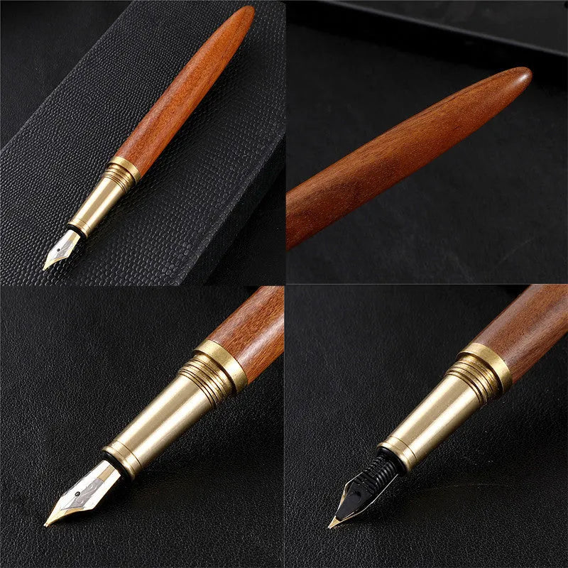 Business fountain pen with 0.7mm stainless steel nib and wooden barrel in ebony finish