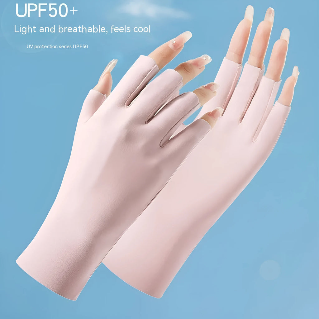 Women's ice silk sunscreen gloves with UPF50 protection in various colour options