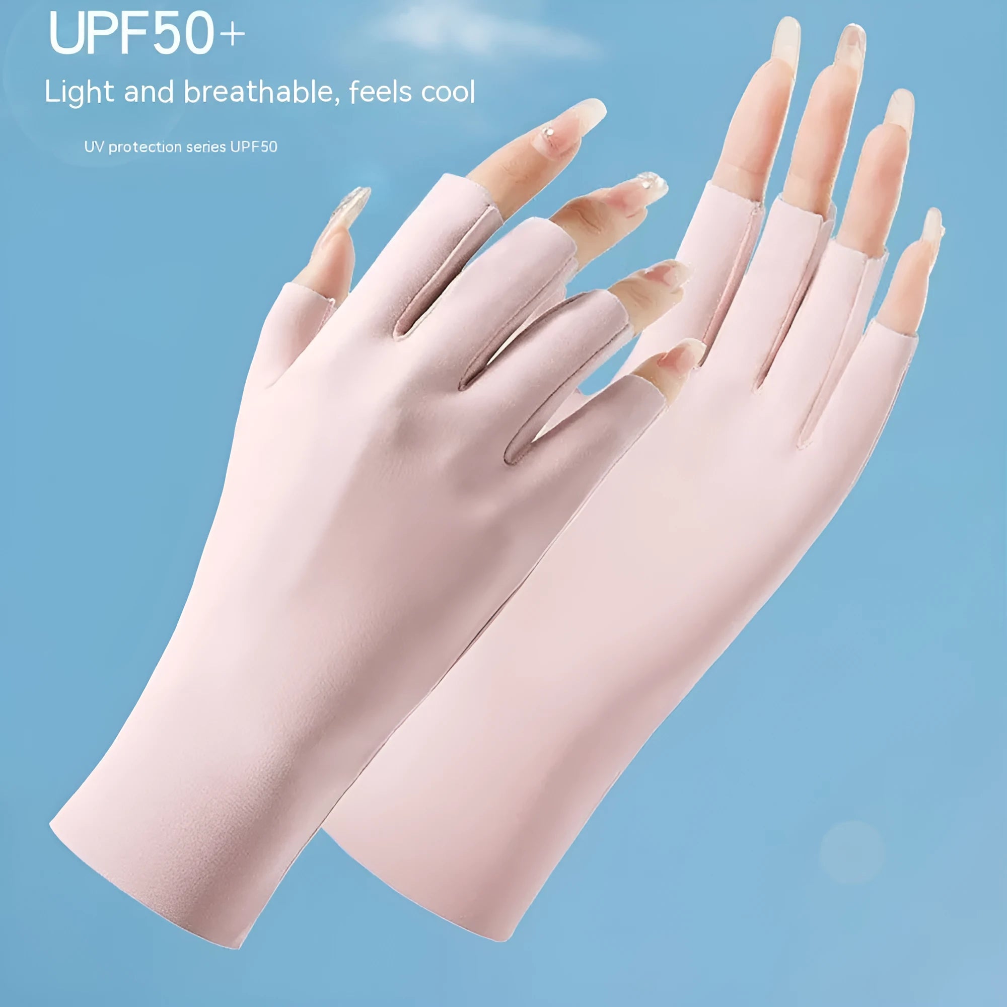 Women's ice silk sunscreen gloves with UPF50 protection in various colour options