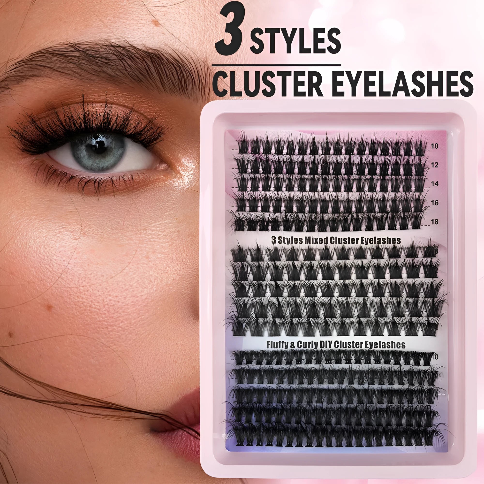 Large capacity false eyelash storage box measuring 13.7cm with mixed eyelashes inside