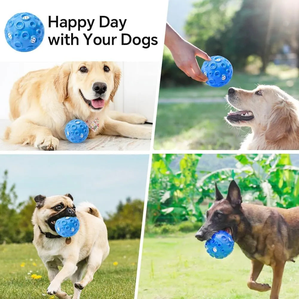 Durable natural rubber dog chew toy ball in assorted colours with a textured surface.