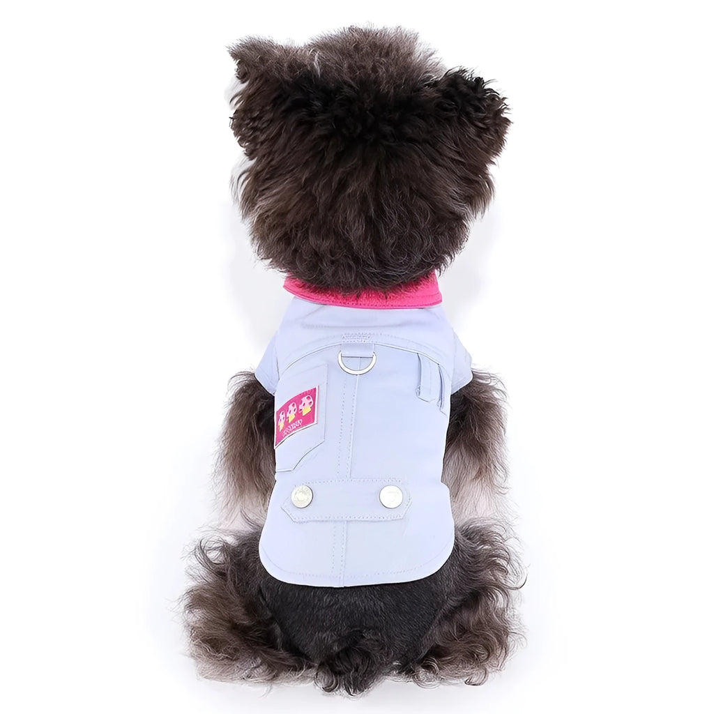 Blue polyester summer dog vest with traction rope ring for small dogs