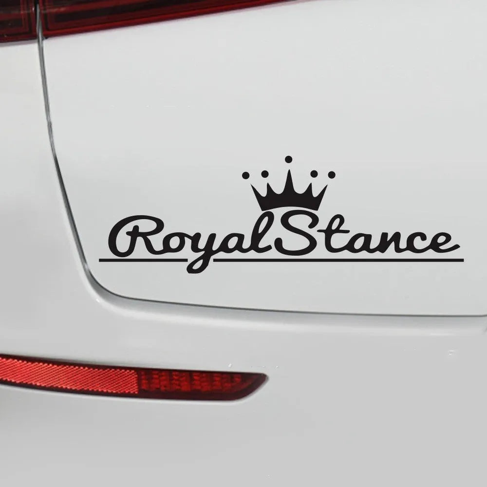 Reflective crown design car sticker on a vehicle window, showing black, white and colour options.